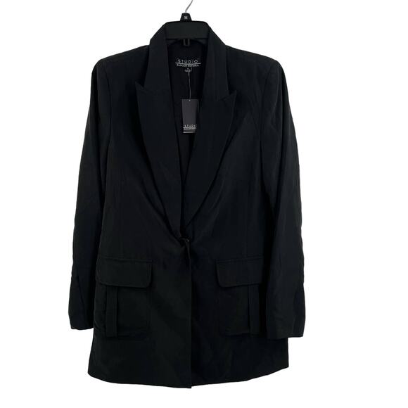 Badgley Mischka Studio Black‎ Blazer Jacket Modal Blend Size 8 New - Picture 1 of 11